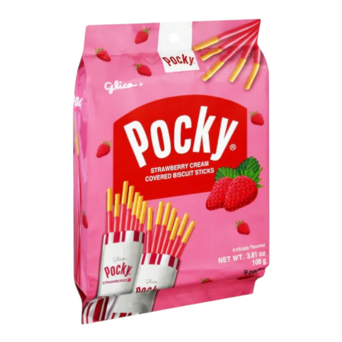 Pocky Strawberry Cream Covered Biscuit Sticks - 9 Pack